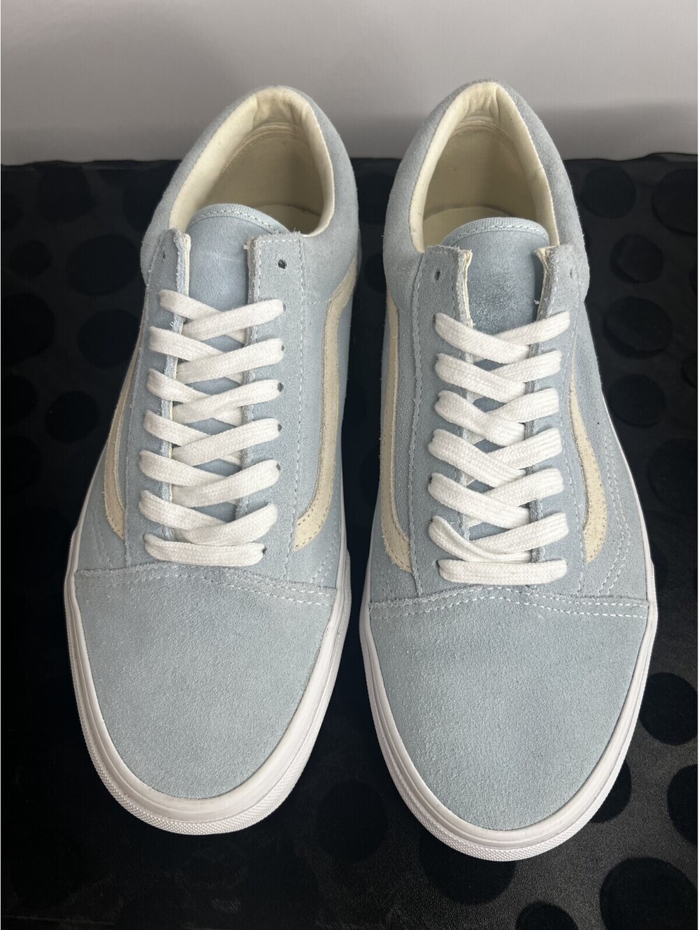 Vans Old Skool Suede Shoes Men 9 Women 10.5 Light Blue Cream White Sneakers
